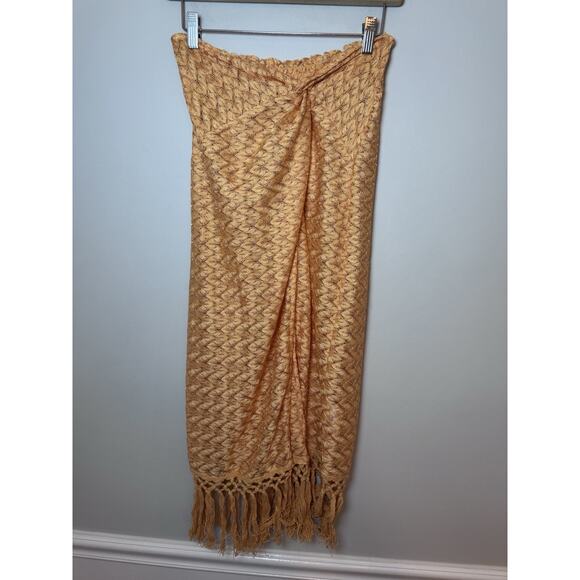 Ramy Brook Gaia Fringe Swim Cover-Up Skirt S Orange/Gold Elastic Waist Pull On - Picture 11 of 16